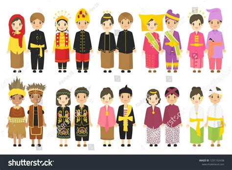 Indonesian Couples Wearing Indonesian Traditional Clothes Cartoon