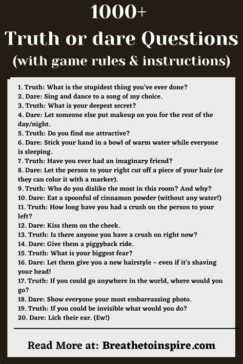 1000 Truth Or Dare Questions Game For Your Next Party Good Clean And Dirty Edition For Friends