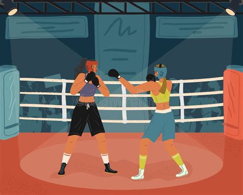 Female Boxers Fighting On Arena Vector Illustration Women Boxing