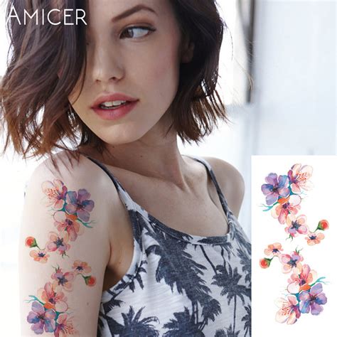 rose artificial flowers arm shoulder tattoo stickers flash henna tattoo fake waterproof