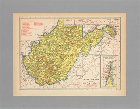 Antique Vintage Map West Virginia 1944 1940s By Meridiansmaps