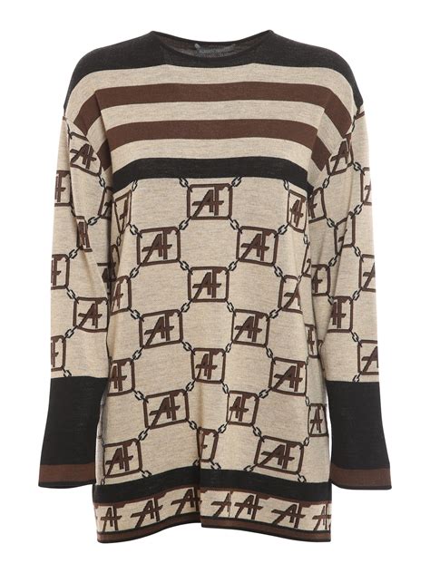 Crew Necks Alberta Ferretti Monogram Patterned Jacquard Wool Sweater