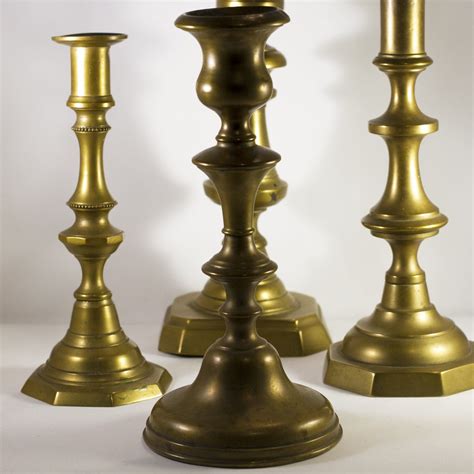 Four Antique English Victorian Brass Candlesticks Late 19th Century