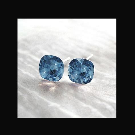 Swarovski Denim Blue Crystal Stud Earrings Light Navy Blue Etsy In