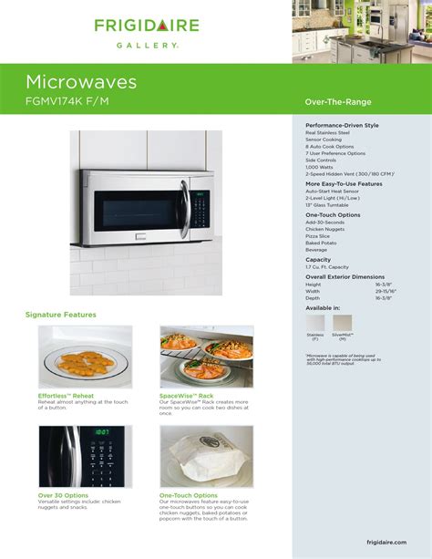Frigidaire Fgmv174kf Gallery 17 Cu Ft Microwave Specifications Pdf