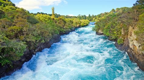 Huka River Water Waterfall New Zealand North Island Landscape Images