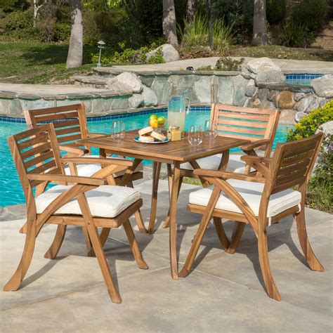 Hampton 5 Piece Outdoor Acacia Wood Dining Set With Cushions Teak