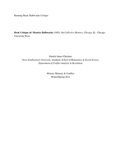 Book Critique On Halbwachs On Collective Memory Pdf Phenomenology