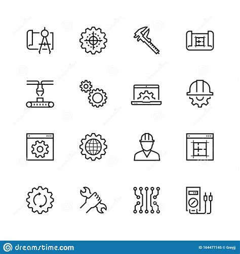 Engineering And Manufacturing Icons In Thin Line Style Stock Vector