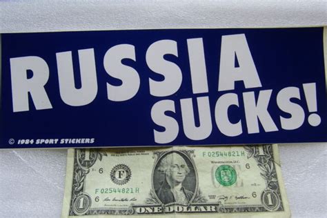 Vintage 1984 Bumper Sticker Russia Sucks White And Blue 3 X 9 Free