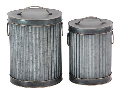 Decmode Industrial Dark Gray Corrugated Metal Trash Cans With Lid Dark