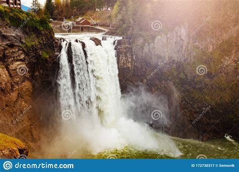 Snoqualmie Falls Waterfall Closeup Washington Usa Stock