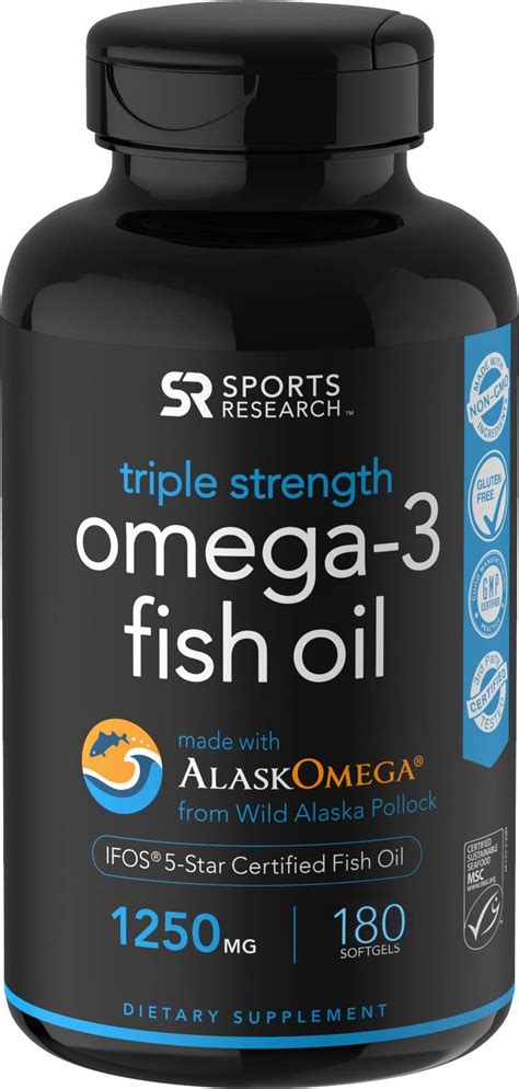 Sports Research Omega 3 Fish Oil Triple Strength 1250 Mg 180 Softgels