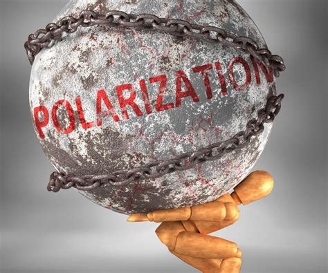 polarization and hardship in life pictured by word polarization as a heavy weight on shoulders