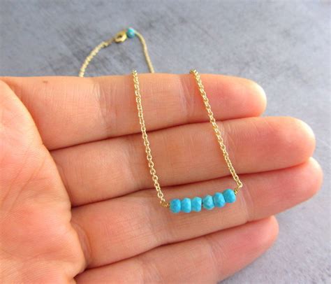 Dainty Gold Necklace With Blue Turquoise Faceted Gemstone Etsy