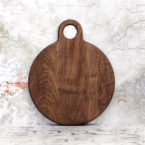 Large Round Cutting Board With Large Handle Walnut Wood Etsy