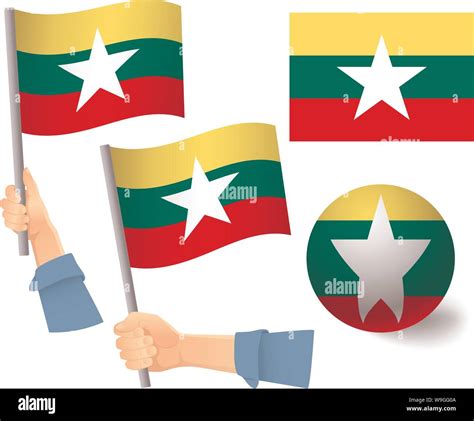 Burma Flag In Hand Set Ball Flag National Flag Of Burma Vector