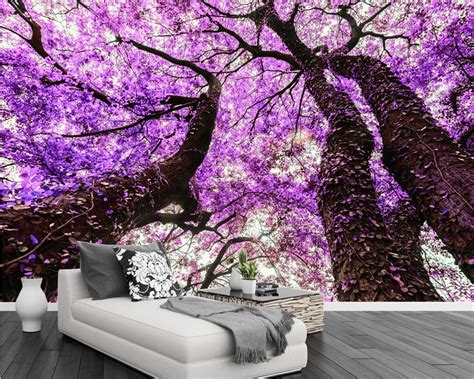 Beibehang Custom Wallpaper Purple Flower Tree Tv