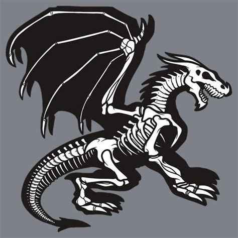 ‘grey Background Black Skeleton Dragon Design Bag Of Bones Dragon By