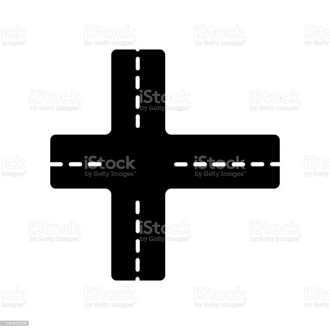Crossroad Black Glyph Icon Intersection Of Roads Crossing Pavement Ways
