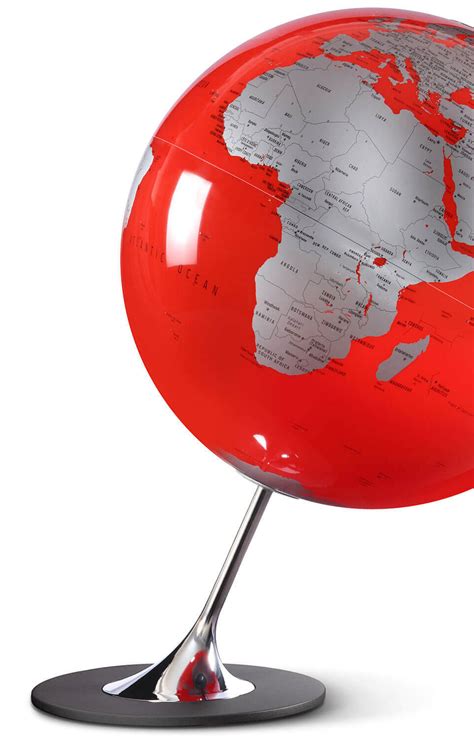 Anglo Red Globe Contemporary Red Ocean World Globe With Steel Base
