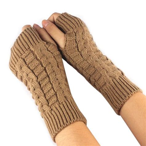 Buy Women Half Finger Gloves Winter Spring Warm Wool Knitted Arm Gloves Mittens