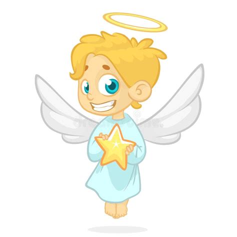 Cute Cartoon Angel Holding A Star Christmas Cartoon Stock Vector