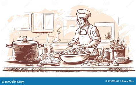 Cooking Maestro: a Skilled Male Chef at Work Stock Vector