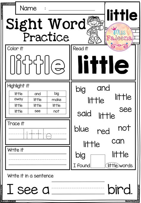 Kindergarten Sight Word Activities Printables
