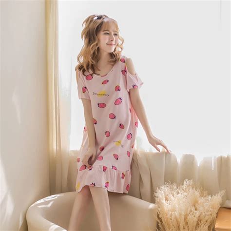 Cotton Sleepwear Women Summer Night Dress Short Sleeve Sleepwear Nightgown Dresses Plus Size