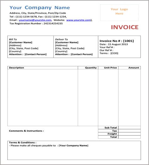 Simple And Basic Invoice Template Word Components With Tips