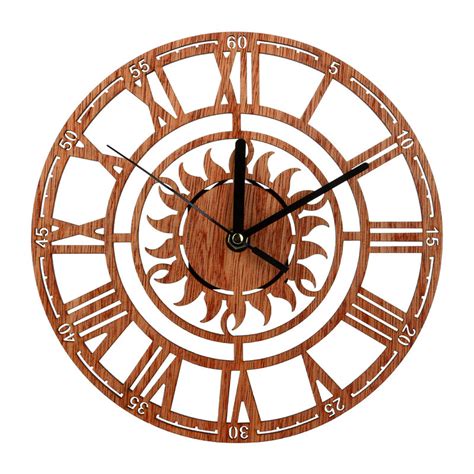 1 Pc 23 Cm Dia Vintage Wooden Wall Clocks Round Shape Sun Pattern