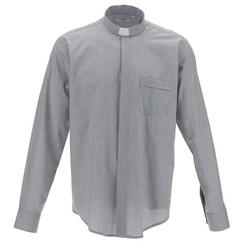 Clergical Shirt Light Grey Fil à Fil Cotton Long Sleeves Online