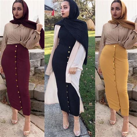 Plus Size 2018 Summer Abaya Musulmane Women High Waist Button Bodycon Maxi Skirt Long Turkish