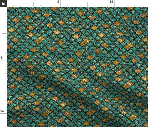 Teal And Gold Mermaid Glittery Fish Scales Fabric Spoonflower
