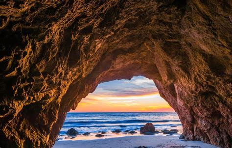 Wallpaper Wave Light Sunset Rock Stones The Ocean Ca Cave Usa