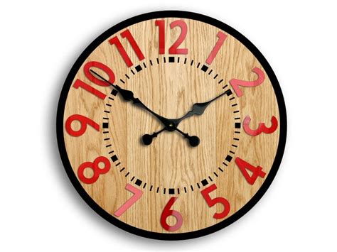 Wood Clock Berlin Red Clock With Numbers Loft Wall Clock Etsy Red