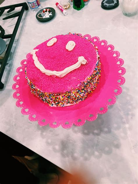 Preppy Smiley Face Cake🧿😆🍒 Pink Birthday Cakes Cute Birthday Cakes