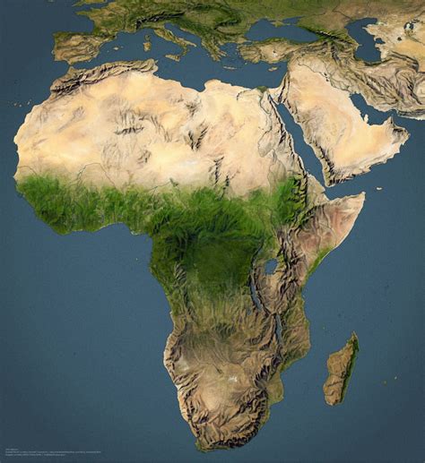 Shaded Relief Hand Painted Map Of Africa Blended With Nasa Imagery By