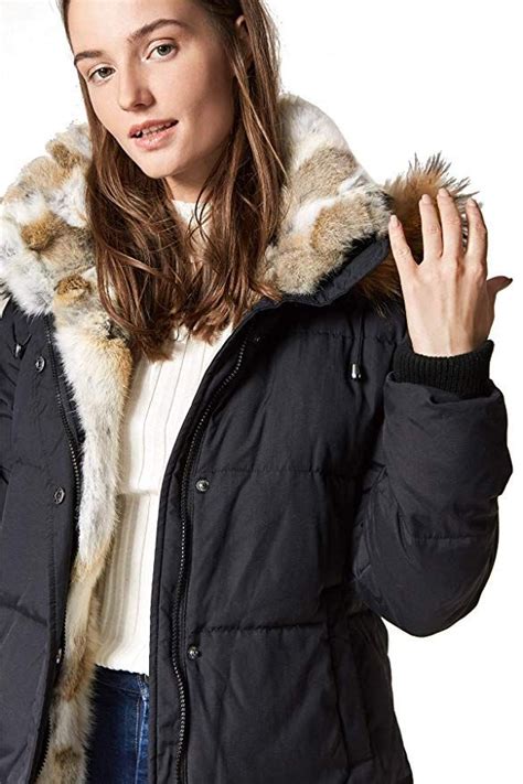 Escalier Womens Down Coat With Real Raccoon Fur Hooded Parka Jacket