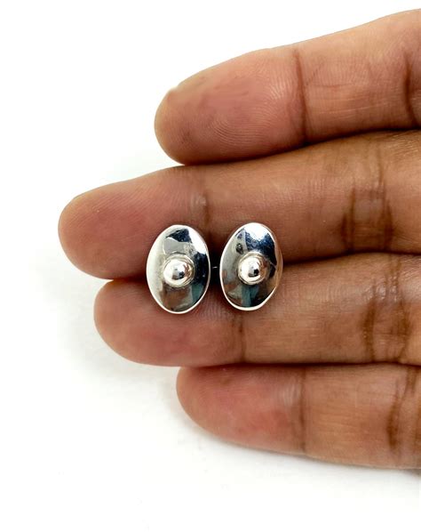 Sup Silver Oval Stud Earrings Silver Geometric Jewelry Sup Silver