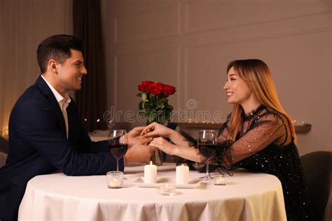 Lovely Couple Having Romantic Dinner Stock Image Image Of T Happiness 220357935
