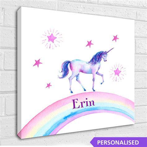 Personalised Unicorn Childrens Rainbow Canvas Art