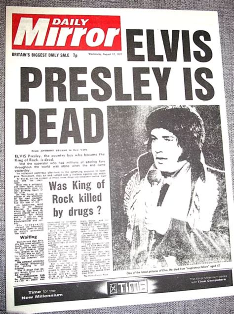 1977 Elvis Presley Vintage Newspaper King Of Rock N Roll Dies Pop Music