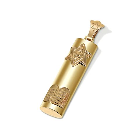 14k Gold Round Mezuzah Pendant With Star Of David And Ten Commandments