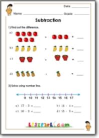 For math grades 2 and 3 we have subtraction within 1,000 worksheets, subtraction within 10,000 worksheets, missing subtraction numbers worksheets and subtraction of like fractions worksheets. Grade 1 Subtraction worksheets - kidzpark.com