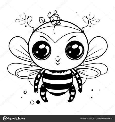 Cute Cartoon Bee Black White Illustration Coloring Book Stock Vector By