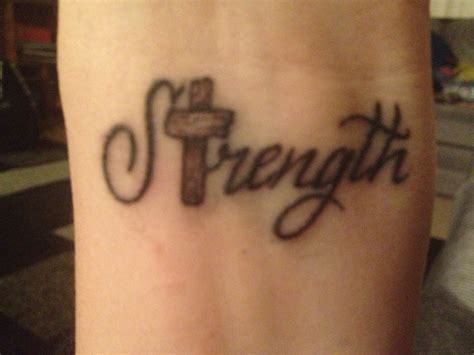 Many people opt to have a semicolon tattoo inked on their wrist so they can always look at their tattoo and find strength. Strength tattoo with old school wooden cross :) | Tattoos ...