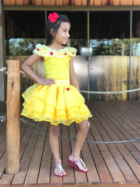 Fantasia Conjunto Princesa Bela Fera Amarelo Infantil Luxo Elo7