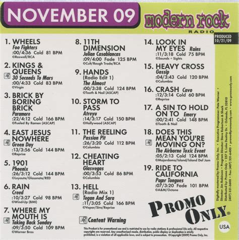 Release Promo Only Modern Rock Radio November 2009 By Various